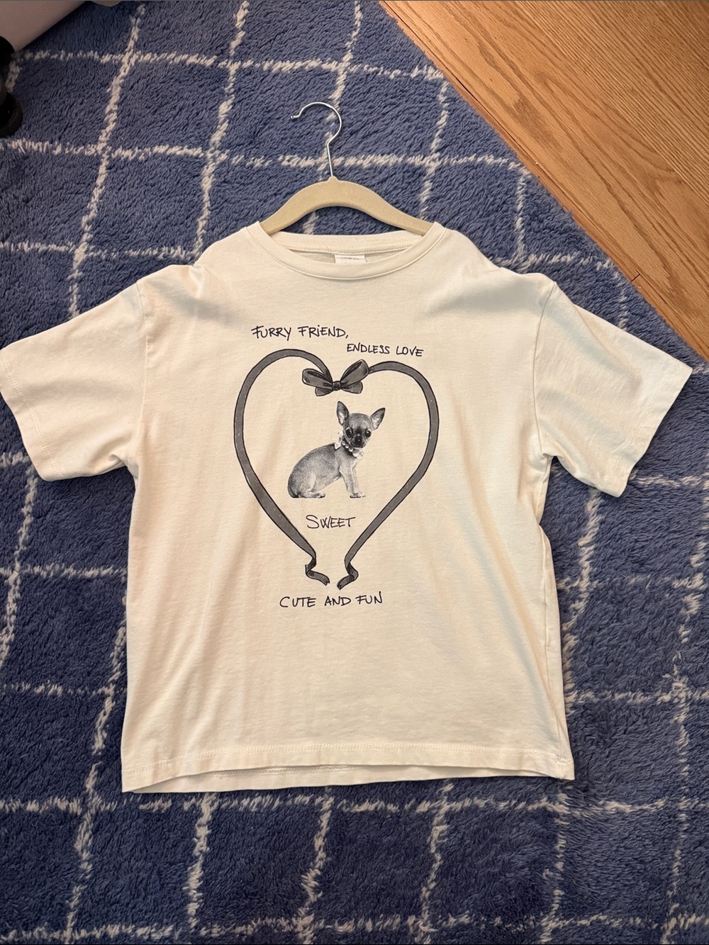 Zara Cream Short Sleeve Tee with Black Graphic Puppy Heart - size 13-14